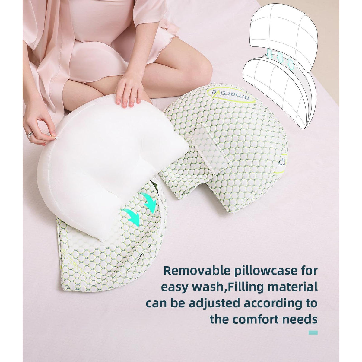 Oternal Pregnancy Pillow for Pregnant Women – Comfortable Maternity Pillow for Side Sleepers, Supports Back, Belly, HIPS, and Legs, with Removable & Adjustable Cover