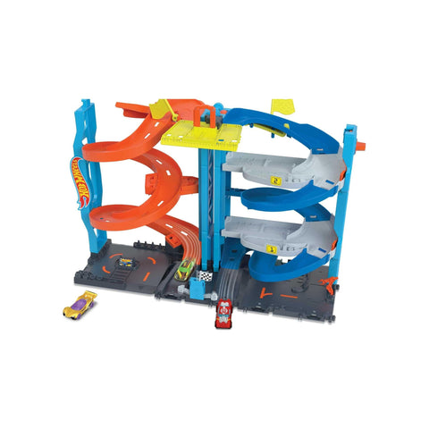Hot Wheels City Toy Car Track Set, Transforming Race Tower, Single to Dual-Mode Racing, with 1:64 Scale Vehicle, 2 Ways to Play