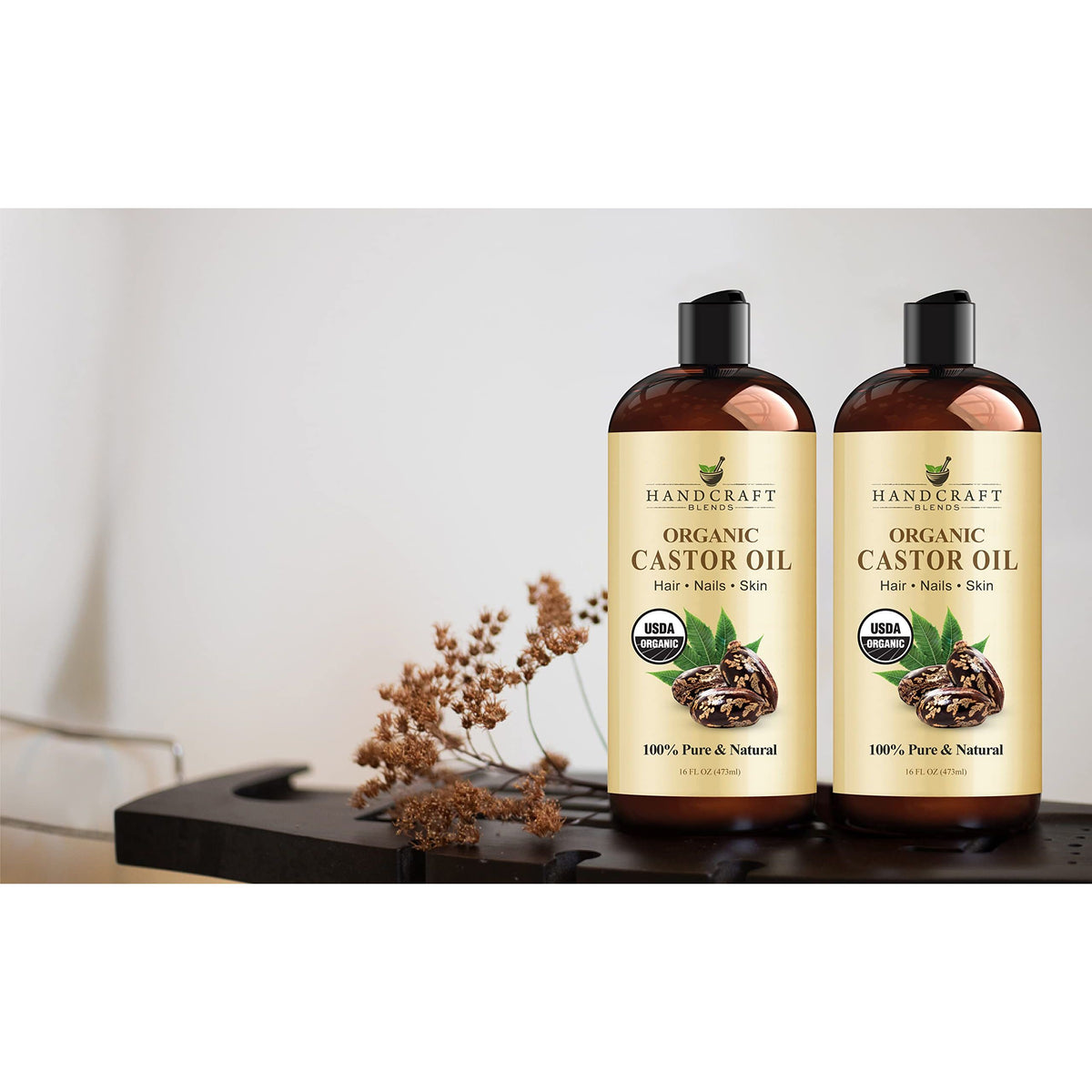 Handcraft Blends Organic Castor Oil - 16 Fl Oz - 100% Pure and Natural - Premium Grade Carrier Oil for Hair Growth, Eyelashes and Eyebrows - Hair and Body - Expeller-Pressed & Hexane-Free