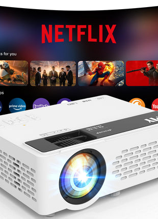 TMY 1080P Mini Projector, Built in Netflix app, 2-way Bluetooth, WiFi6 | Portable home theater, indoor/outdoor movies, Compatible with TV Stick/Roku/Phone/PC/PS/DVD/HDMI/USB