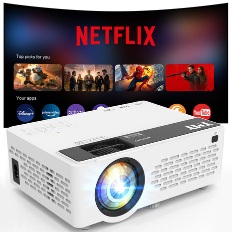 TMY 1080P Mini Projector, Built in Netflix app, 2-way Bluetooth, WiFi6 | Portable home theater, indoor/outdoor movies, Compatible with TV Stick/Roku/Phone/PC/PS/DVD/HDMI/USB
