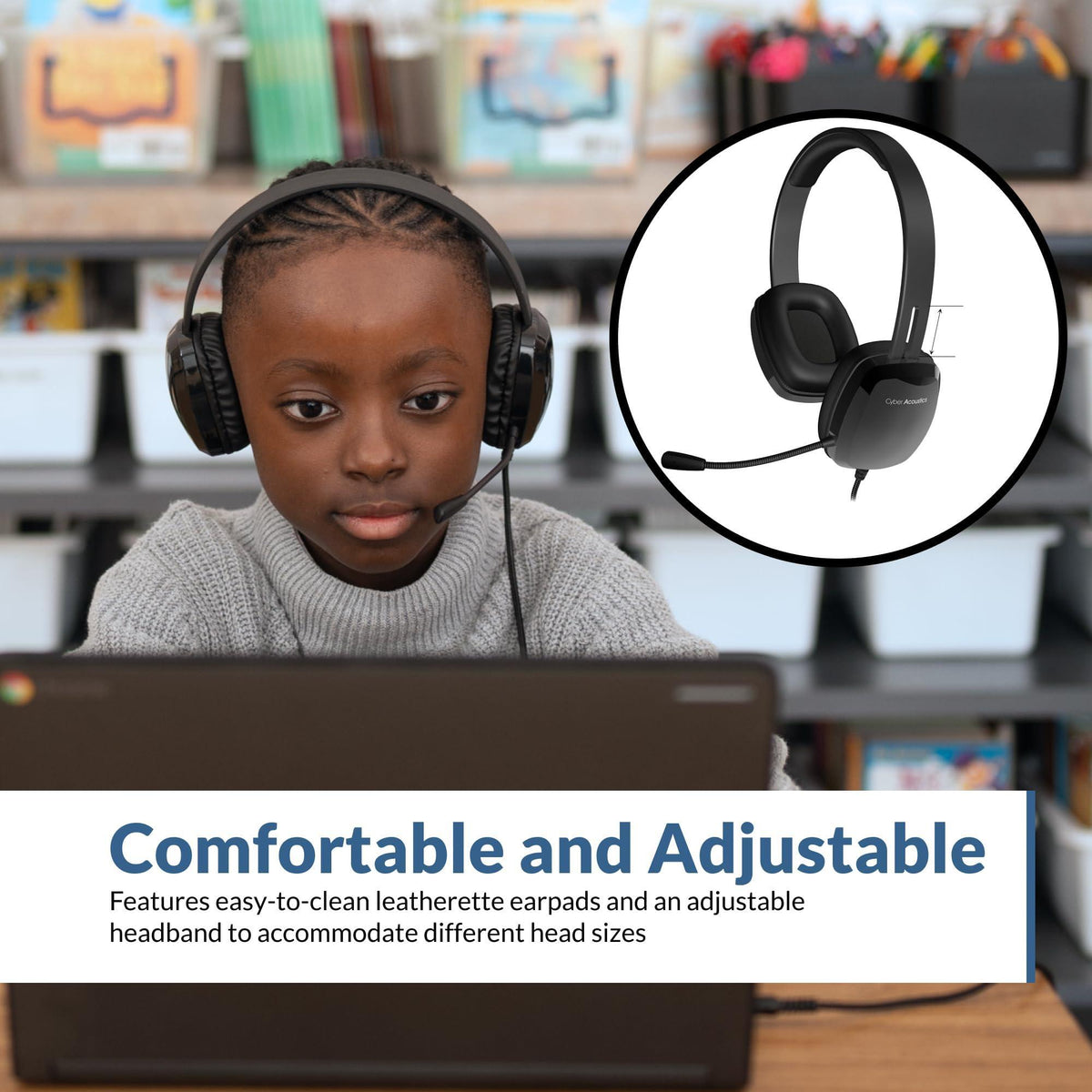 Cyber Acoustics Stereo PC Headset (AC-6008), 3.5mm Connection, Unidirectional Microphone with Flexible Boom for PC & Mac; Perfect for Classroom or Home