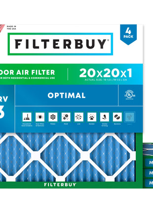 Filterbuy 20x20x1 Air Filter MERV 13 (MPR 1900) Health Defense Replacement (4-Pack), Electrostatic Pleated HVAC AC Furnace Filters, Made in USA (Actual Size: 19.50 x 19.50 x 0.75)