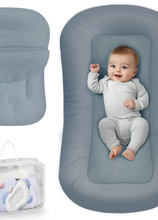 Infant Support Cushion - Baby Support Cushion for Newborn, 0-24 Months, Portable Tummy Time Mat for Home and Travel, Soft Cotton, Supervised Use, Baby Essentials Gift, Grayish Blue, (Cover Included)