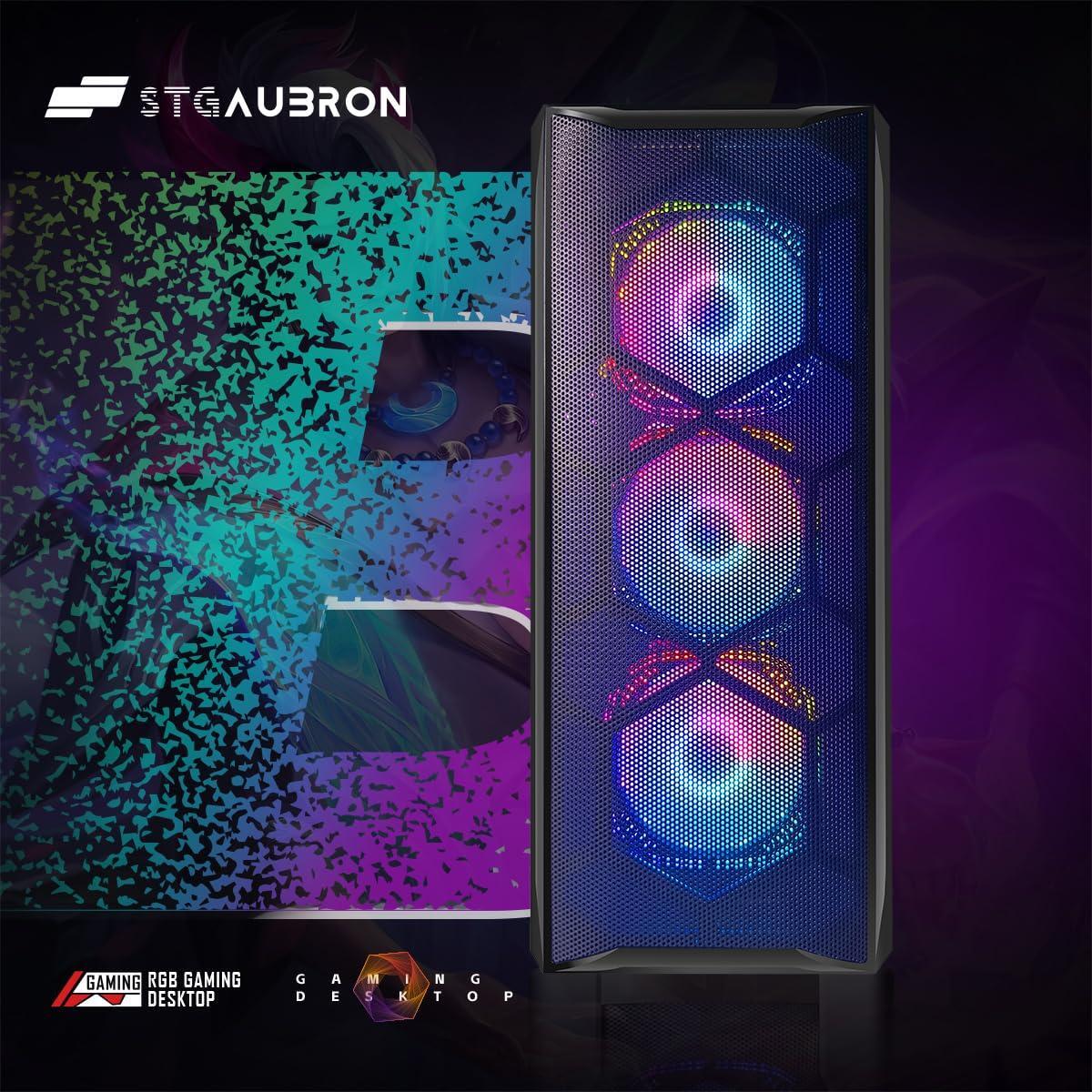 STGAubron Gaming PC Desktop Computer, Intel Core i7 up to 3.9 GHz, Radeon RX 580 8G, 16G RAM, 512G SSD, WiFi, Bluetooth 5.0, RGB Fan x6, Windows 10 Home