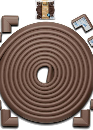 Roving Cove HeftyFit Edge Corner Protector Baby Proofing (Large 18ft Edge 8 Corners), Heavy-Duty, Soft NBR Rubber Foam, Furniture Fireplace Safety Bumper Guard, 3M Adhesive, Coffee Brown