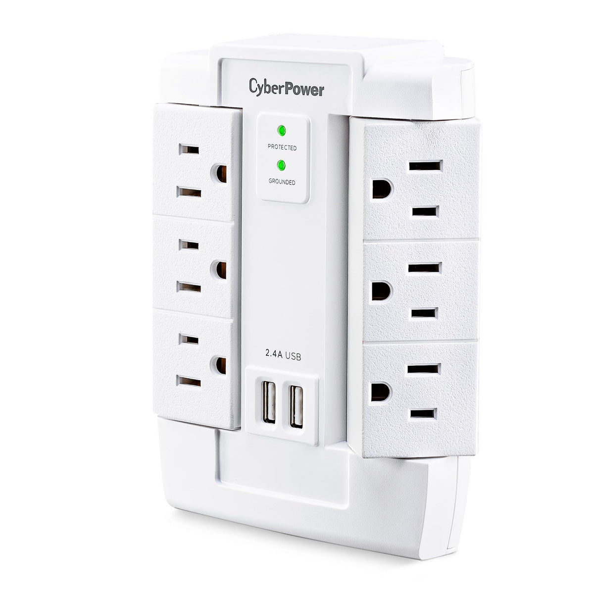 CyberPower CSP600WSURC2 Surge Protector, 1200J/125V, 6 Swivel Outlets, 2 USB Charging Ports, Wall Tap Design, White