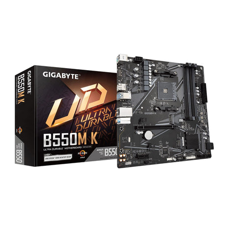 GIGABYTE B550M K AMD AM4 Micro-ATX Motherboard, Supports Ryzen 5000/4000/3000 Series Processors, DDR4, 3+3 Power Phase, 2X M.2, PCIe 4.0, USB 3.2 Gen 1, GbE LAN, Q-Flash