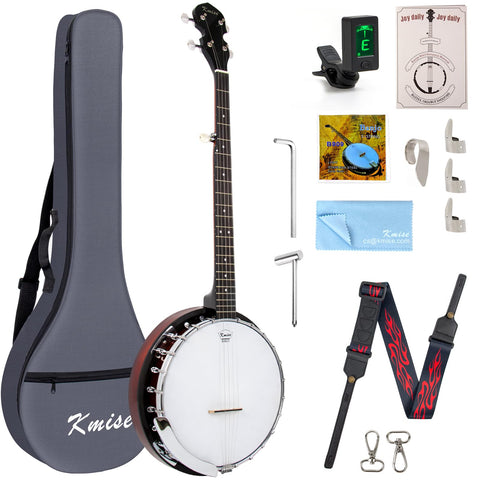 Kmise 5 String Resonator Banjo,Professional Sapele Back Full Size Banjos Starter Kit with Bag Tuner Strap Strings Picks Ruler Wrench Bridge