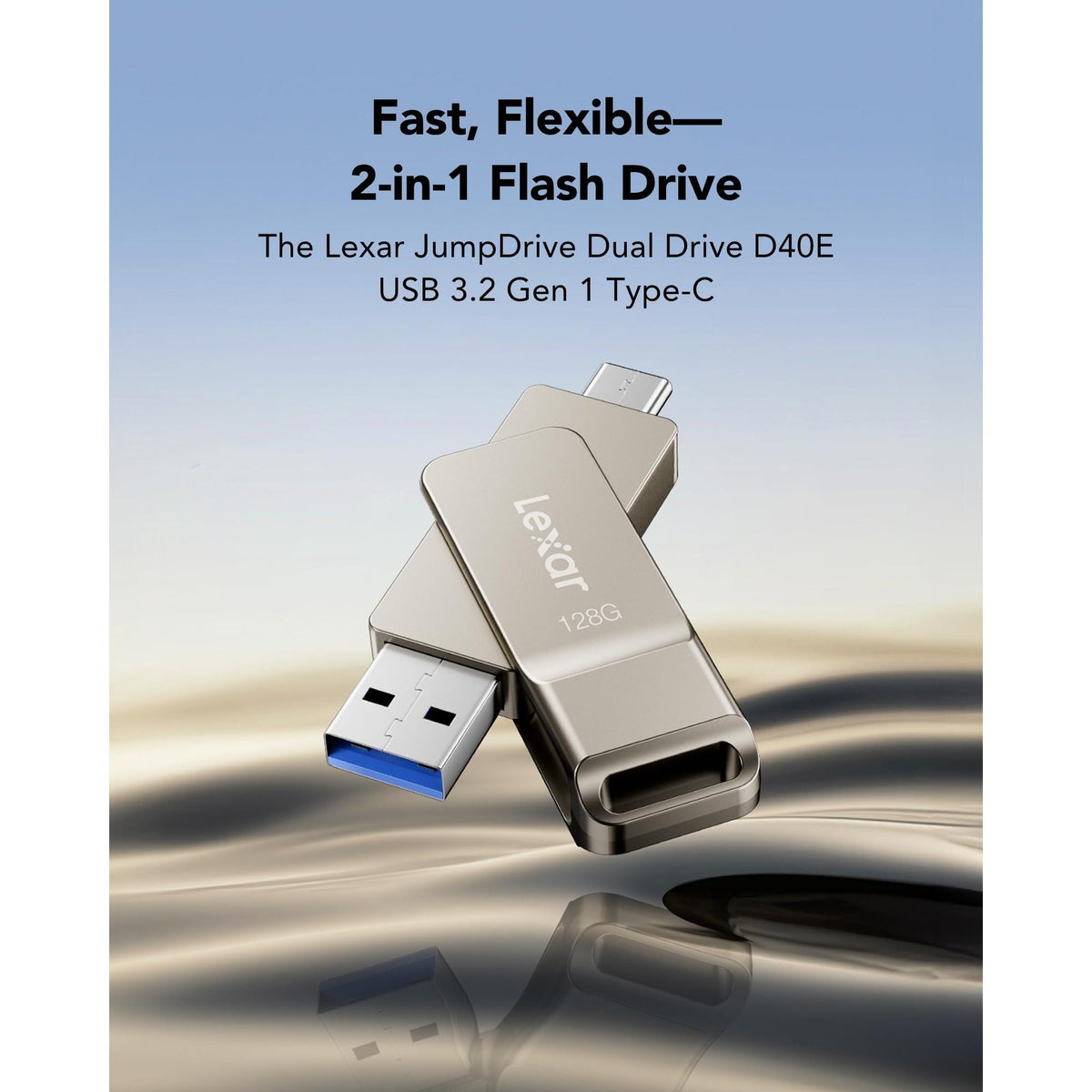 Lexar D40E 128GB Dual USB 3.2 Gen 1 Type-C Jump Drive, USB-C Flash Metal Housing Swivel Design Thumb Drive