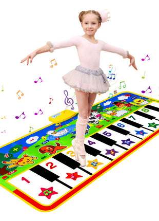 Floor Piano Mat,Musical Toys for Toddlers 1-3 Piano Keyboard Music Play Mat | 53'' x 23'' Piano Mat for Kids Dance Touch Mat, Electronic Piano Keyboard 8 Animal Sounds, Gifts for 3 4 5 Year Old Girls