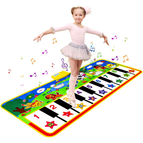 Floor Piano Mat,Musical Toys for Toddlers 1-3 Piano Keyboard Music Play Mat | 53'' x 23'' Piano Mat for Kids Dance Touch Mat, Electronic Piano Keyboard 8 Animal Sounds, Gifts for 3 4 5 Year Old Girls