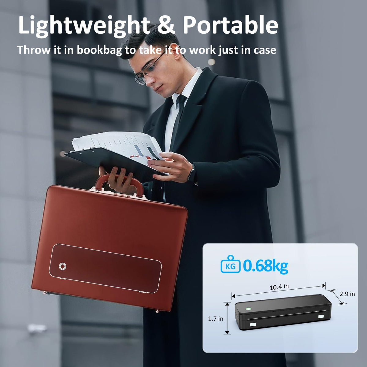 Gloryang Inkless Portable Printer for Travel, Wireless Thermal Printer Supports 8.5 x 11 Inch Thermal Paper, Bluetooth Machine Includes Carry Case and 3 Rolls of Paper Kit, Black