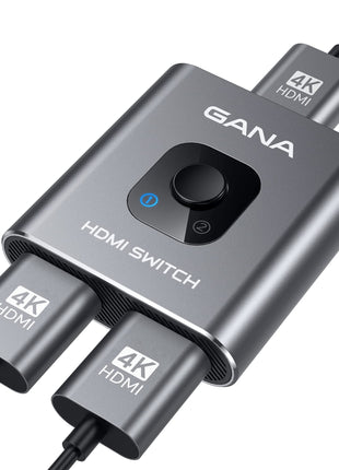 HDMI Switch 4k@60hz Splitter, GANA Aluminum Bidirectional HDMI Switcher 2 in 1 Out, Manual HDMI Hub Supports HD Compatible with Xbox PS5/4/3 Blu-Ray Player Fire Stick Roku