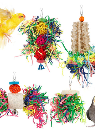 Bird Toys Bird Shredding Foraging Toys Parakeet Toy Chewing Hanging Toy Bird Shredded Paper Bird Cage Accessories Bird Rope Perch for Conure Cockatiel Budgies Lovebird Parrotlet (Without Rope Perch)