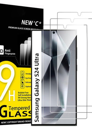NEW'C 3 Pack Designed for Samsung Galaxy S24 Ultra Screen Protecto, (No for S24/S24 Plus), Tempered Glass, Case Friendly Scratch-proof, Bubble Free, Ultra Resistant