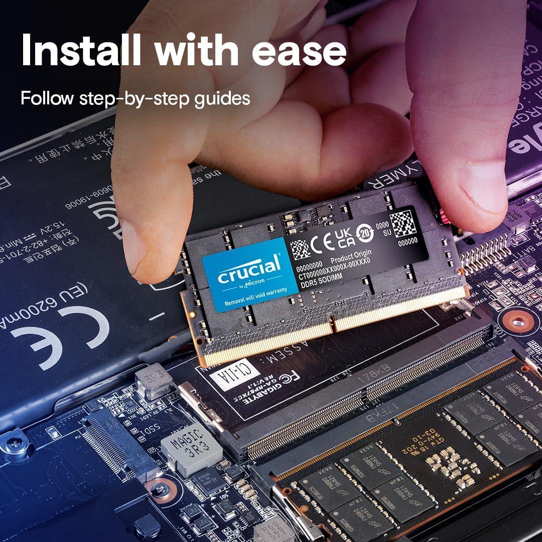 Crucial 32GB DDR5 RAM Kit (2x16GB), 5600MHz (or 5200MHz or 4800MHz) Laptop Memory 262-Pin SODIMM, Compatible with Intel Core and AMD Ryzen 7000, Black - CT2K16G56C46S5