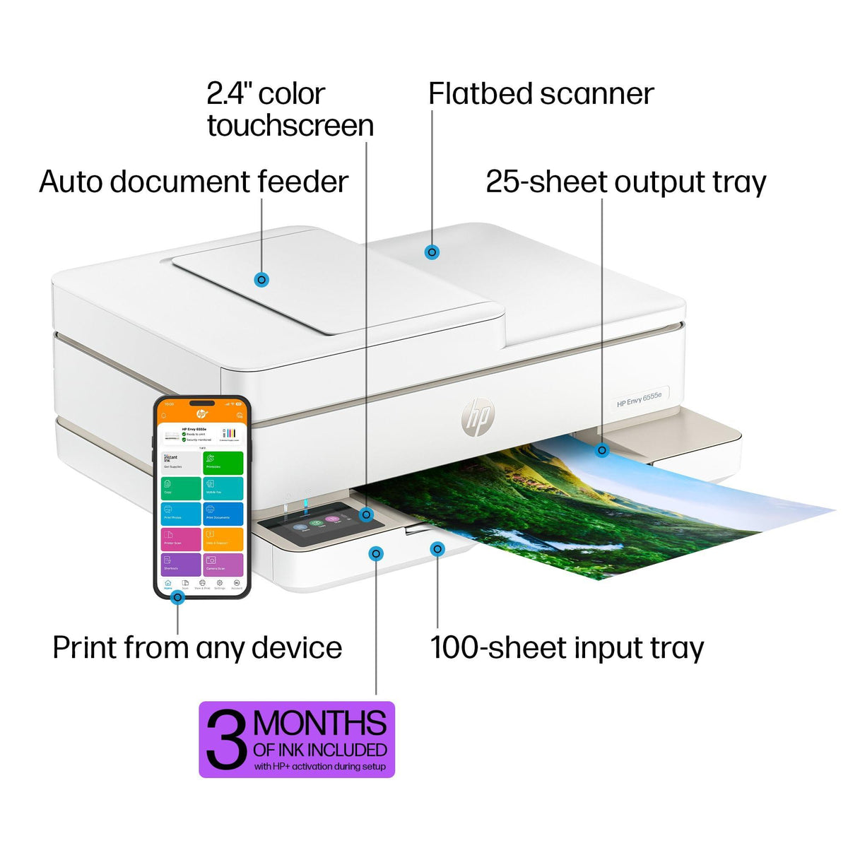 HP Envy 6555e Wireless All-in-One Color Inkjet Printer, Print, scan, Copy, Duplex Printing Best-for-Home, 3 month Instant Ink trial included (714N5A)
