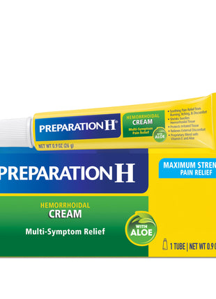 Preparation H Hemorrhoid Symptom Treatment Cream (0.9 Ounce Tube), Maximum Strength Multi Symptom Pain Relief with Aloe