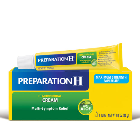 Preparation H Hemorrhoid Symptom Treatment Cream (0.9 Ounce Tube), Maximum Strength Multi Symptom Pain Relief with Aloe