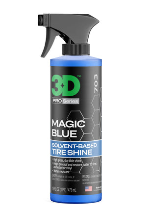 3D Magic Blue Tire Shine Spray - Water Resistant High Gloss Tire & Trim Dressing | Long Lasting Protection | No Sling, No Run Formula | Made in USA |16 oz