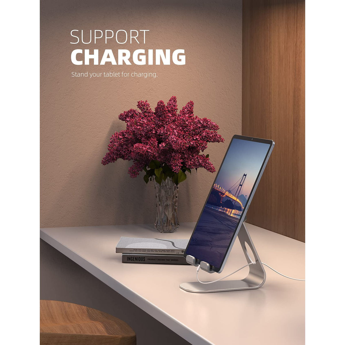 Lamicall Tablet Stand, Adjustable Tablet Holder - Desktop Stand Dock Holder Compatible with 4-13" Tablets Such as iPad Pro 11, 9.7, 10.5, 12.9 Air Mini, Kindle, Tab, iPhone Air 17 Pro Max, Silver