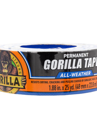 Gorilla All Weather Duct Tape, Black, 1.88 inch x 25 yd (Pack of 1) - UV and Temperature Resistant Waterproof Tape for Outdoor Repairs