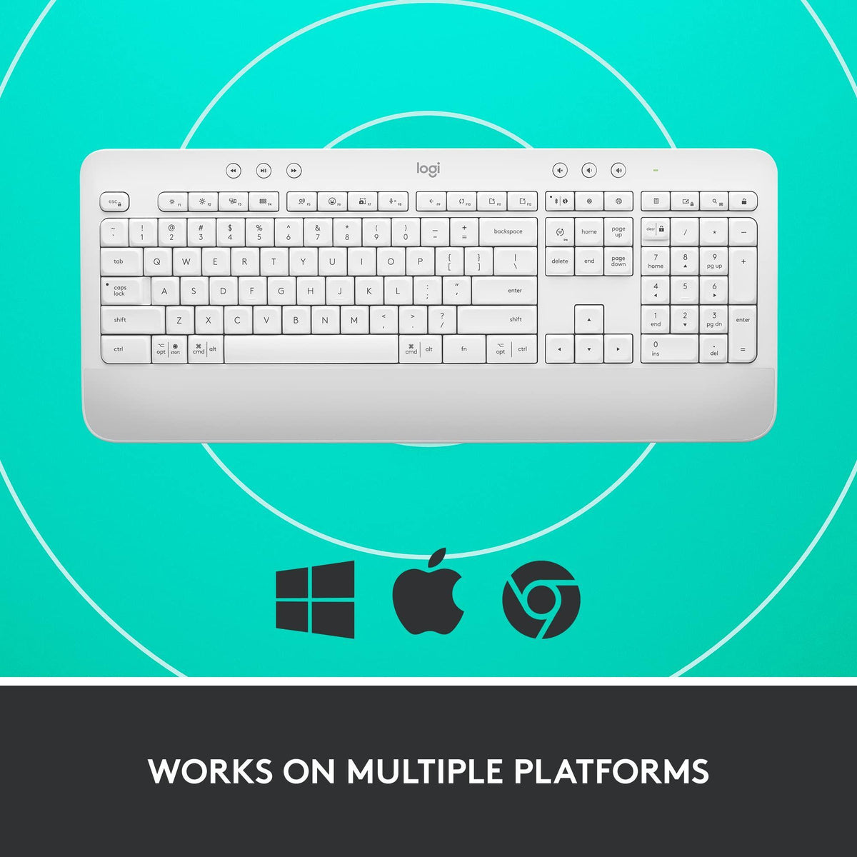 Logitech Signature K650 Comfort Full-Size Wireless Keyboard with Wrist Rest, BLE Bluetooth or Logi Bolt USB Receiver, Deep-Cushioned Keys, Numpad, Compatible with Most OS/PC/Window/Mac - Off White
