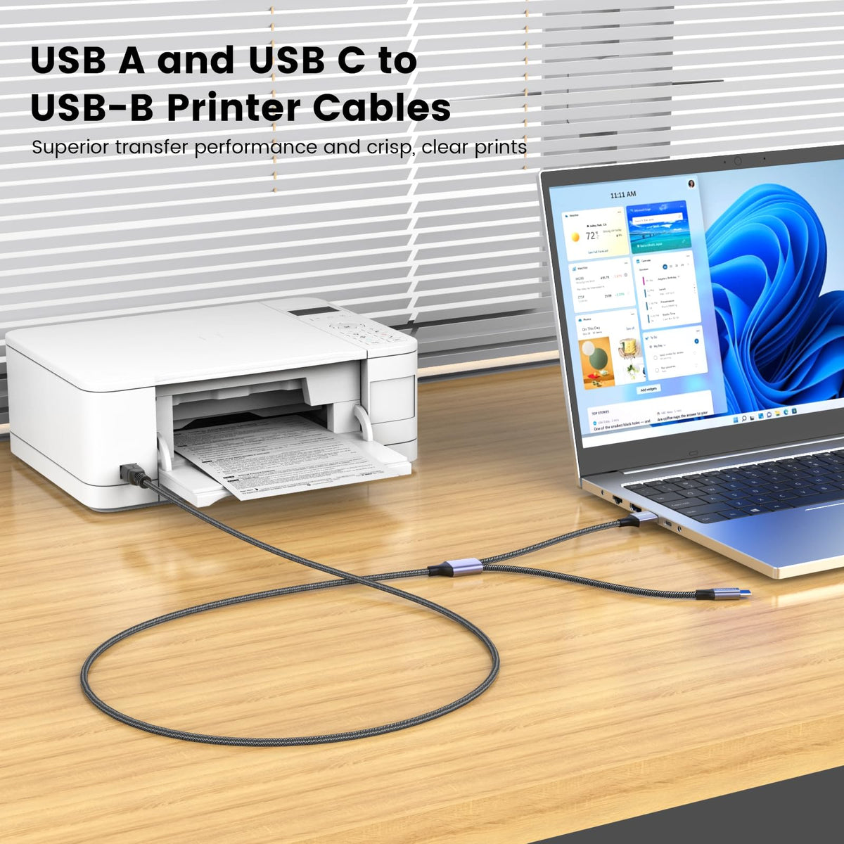 MOSWAG 2in1 USB Printer Cable 3.28FT/1M with USB C to MIDI Cable Printer Cable,USB MIDI Cable USB C to USB B MIDI Cable,Cable,Compatible with Music Instrument,Piano,Midi Keyboard,USB Microphone