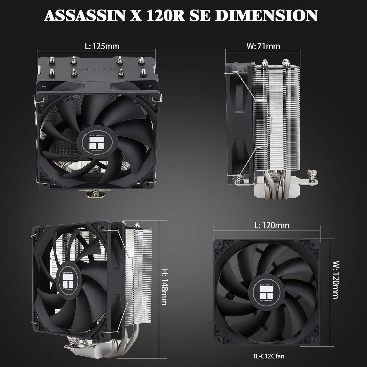 Thermalright Assassin X120 Refined SE CPU Air Cooler, 4 Heat Pipes, TL-C12C PWM Fan, Aluminium Heatsink Cover, AGHP Technology, for AMD AM4/AM5/Intel LGA 1150/1151/1155/1200/1700/1851(AX120 R SE)