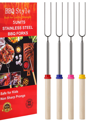 Marshmallow Roasting Sticks, Telescoping Smores Sticks for Open Fire Pit, 32 Inch Long Marshmallow Toasting Barbecue Forks S'mores Skewers for Campfire Camping Hotdog Hot Dog Bonfire Grill, 5 Pack