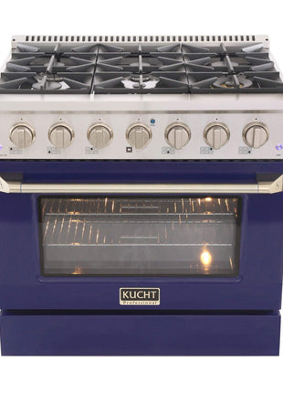 36 in. 5.2 cu. ft. Natural Gas Range with Sealed Burners and Convection Oven in Stainless Steel with Blue Oven Door