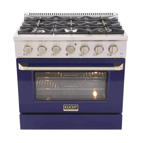 36 in. 5.2 cu. ft. Natural Gas Range with Sealed Burners and Convection Oven in Stainless Steel with Blue Oven Door