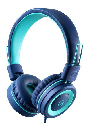 Kids Headphones - noot products K11 Foldable Stereo Tangle-Free 3.5mm Jack Wired Cord On-Ear Headset for Children/Teens/Boys/Girls/Smartphones/School/Kindle/Airplane Travel/Plane/Tablet (Navy/Teal)