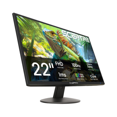 New! Sceptre 22 inch Prime Monitor 100+Hz 100% sRGB HDMI x2 VGA Build-in Speakers, Machine Black 2026 (E225W-19203R Series)