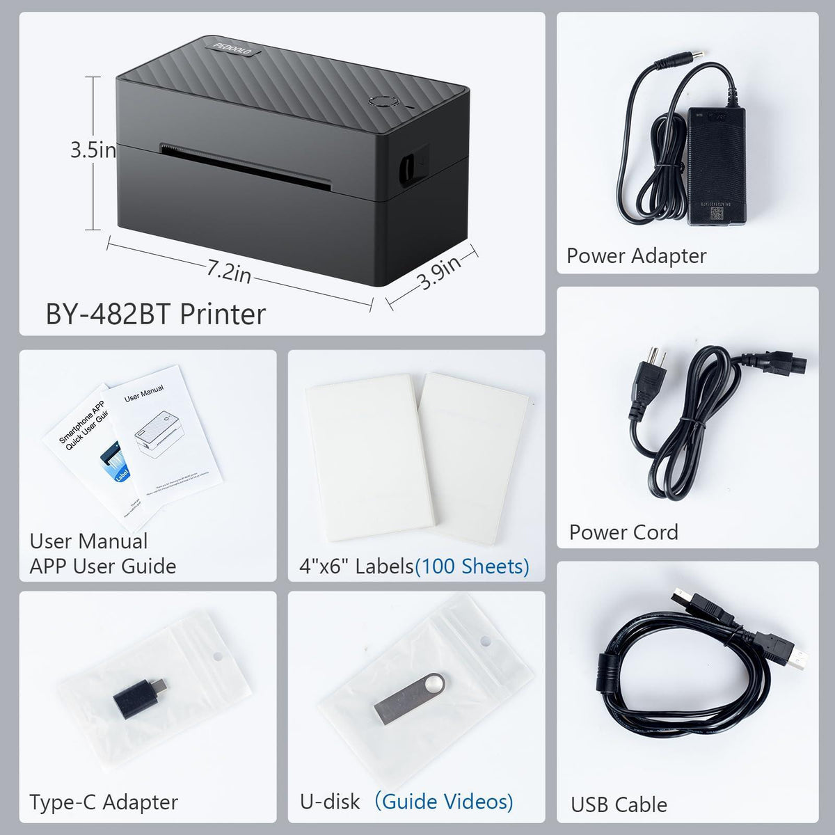 PEDOOLO Label Printer, 4x6 Shipping Label Thermal Printer for Packages, Bluetooth Conection and Compatible with Android. iPhone.Windows, Mac, Chromebook, Amazon, Ebay, UPS.USPS, FedEx, Shopify