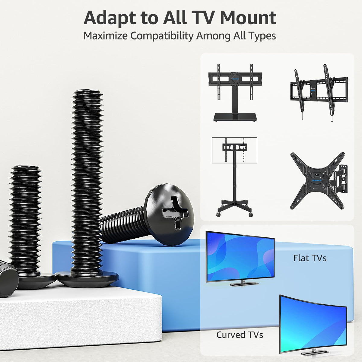 MOUNTUP Universal TV Mounting Hardware Kit Fits Most LED LCD OLED 4K TVs, Includes M4 M5 M6 M8 TV Screws, Spacers, Washers for TVs/Monitor Mounting up to 80 inches, MU0041