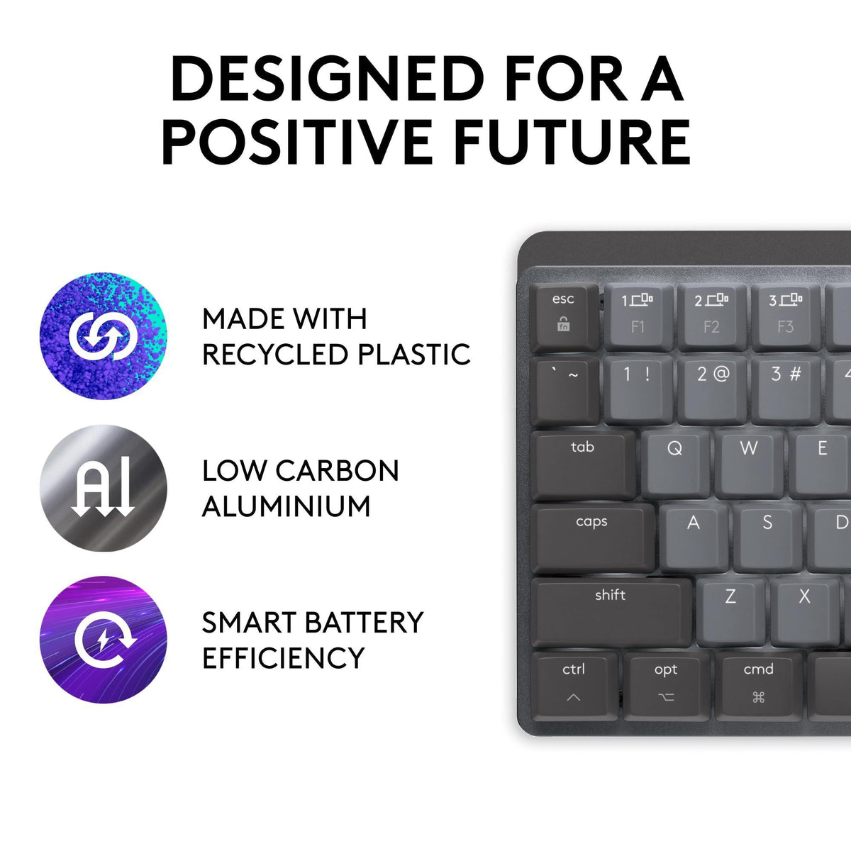 Logitech MX Mechanical Mini for Mac Wireless Illuminated Keyboard, Low-Profile Performance Switches, Tactile Quiet Keys, Backlit, Bluetooth, USB-C, Apple, iPad - Space Grey