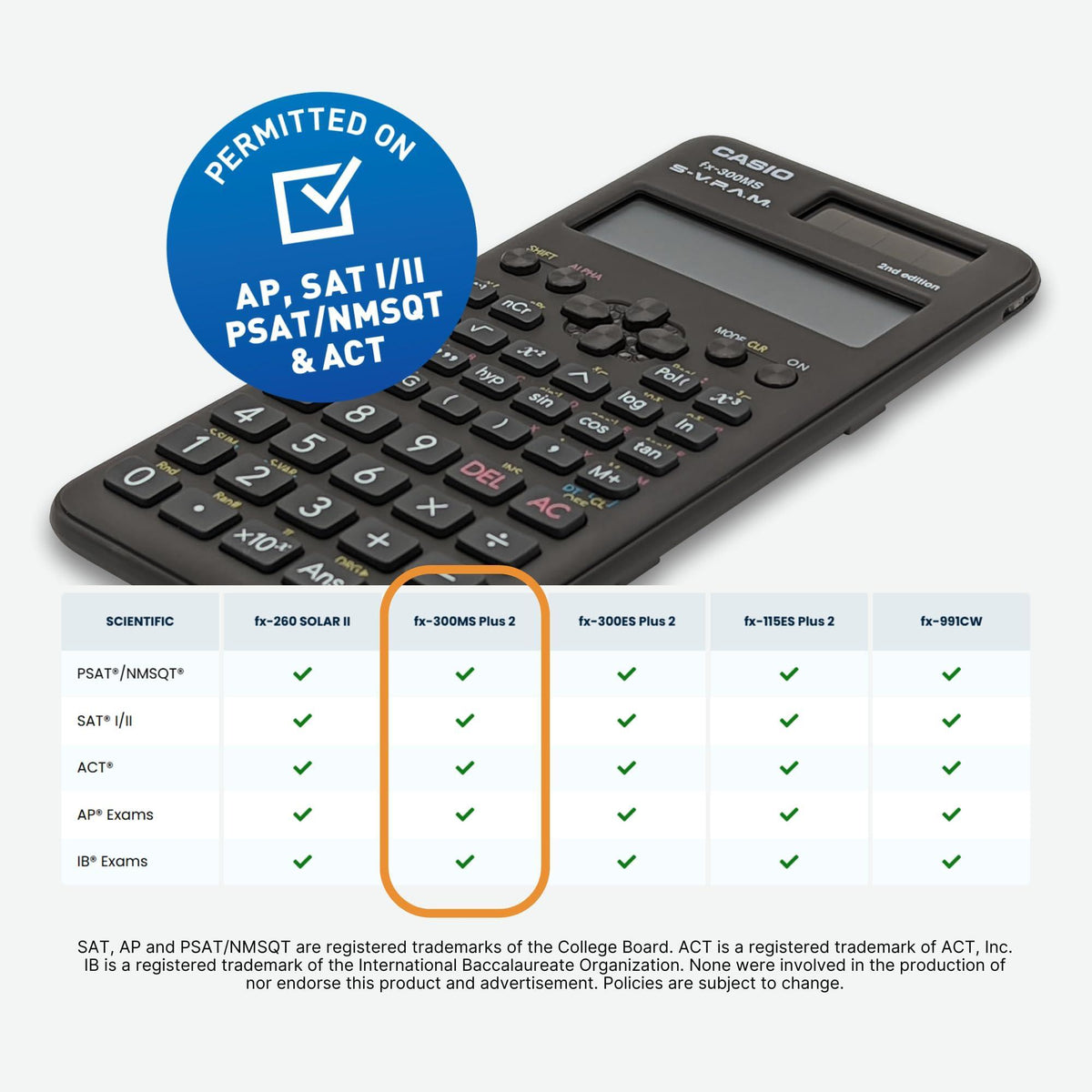 Casio fx-300MS Plus 2nd Edition – Standard Scientific Calculator with 2-Line Display | 10-Digit LCD, Trig, Stats, Fractions | Ideal for High School Algebra, Trigonometry & Test Prep