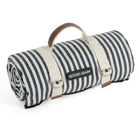 G GOOD GAIN Waterproof Picnic Blanket Portable with Carry Strap for Beach Mat or Family Outdoor Camping Party (Navy Blue)