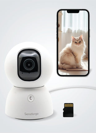 SensForge 2.5K Indoor Pan-Tilt Security Camera, 360° Dual-Band 2.4/5GB Wi-Fi Camera for Home, Free AI Human & Pet Detection, 64GB SD Card Included, Two-Way Talk, No Subscription Required(1, White)
