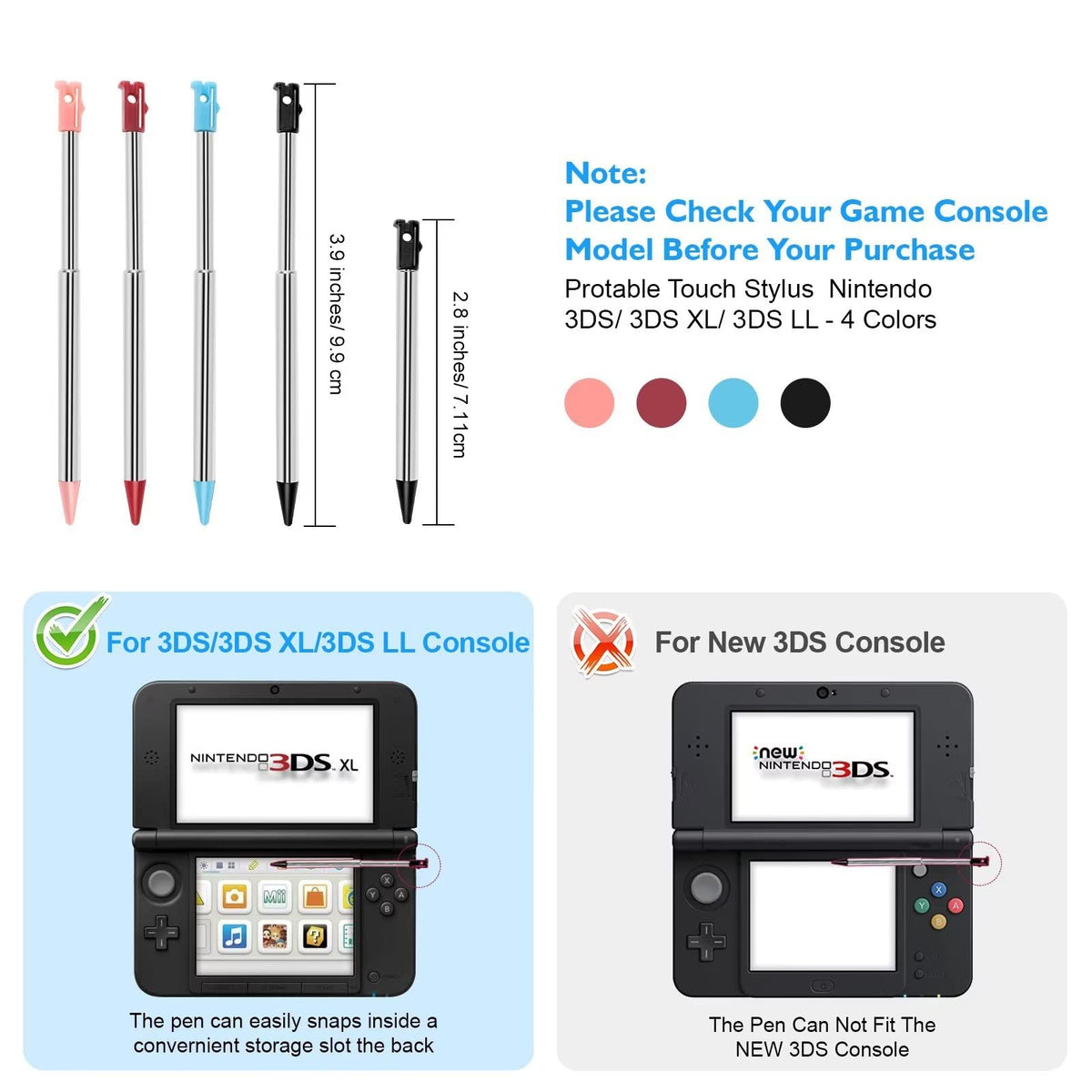 3DS Charger Kit Compatible with Nintendo 3DS/ New 3DS XL/DSi/DSi XL/2DS/ 2DS XL 100-240V Wall Plug Adapter with 4 Metal Retractable Stylus Pen for 3DS/3DS XL/3DS LL