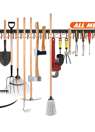 68'' All Metal Garden Tool Organizer Adjustable Garage Tool Organizer Wall Mount Garage Organizers and Storage with Heavy Duty Hooks Tool Hangers for Garage Wall, Shed, Garden