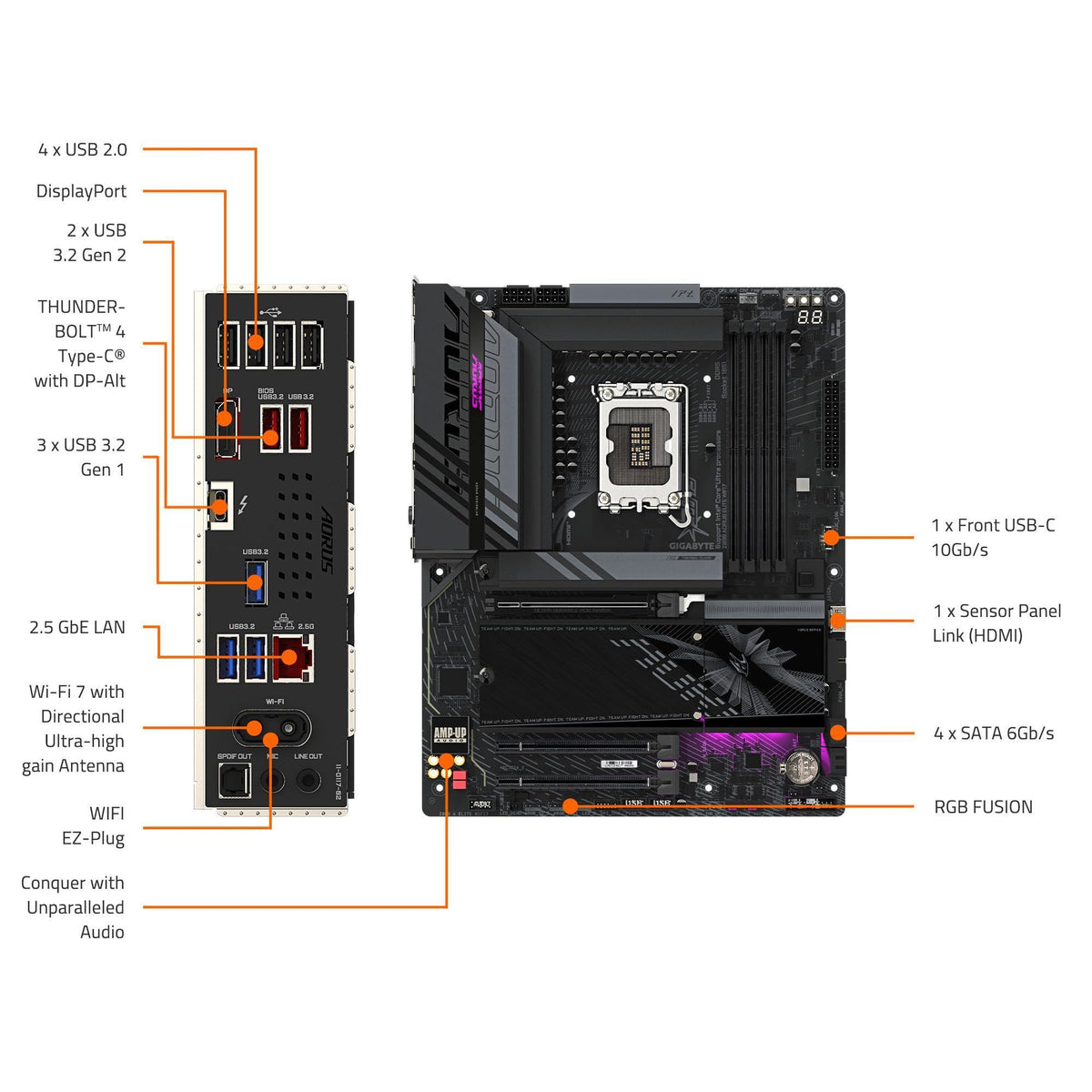 GIGABYTE Z890 AORUS Elite WIFI7 Intel Core Ultra (Series 2) LGA 1851 Motherboard, ATX, DDR5, 4X M.2, PCIe 5.0, Thunderbolt 4, WIFI7, 2.5GbE LAN, EZ-Latch