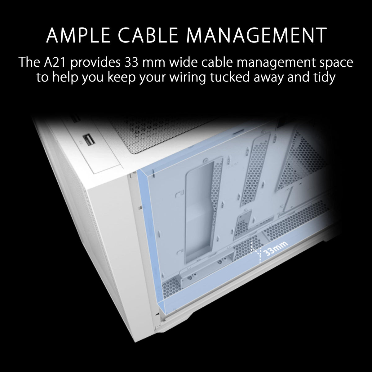 ASUS A21 Micro-ATX Case White Edition Supports Graphics Cards up to 380mm, 360mm Coolers, & Standard ATX PSUs, Porous Front-Panel Mesh, Compatible with New BTF Hidden Connector Technology