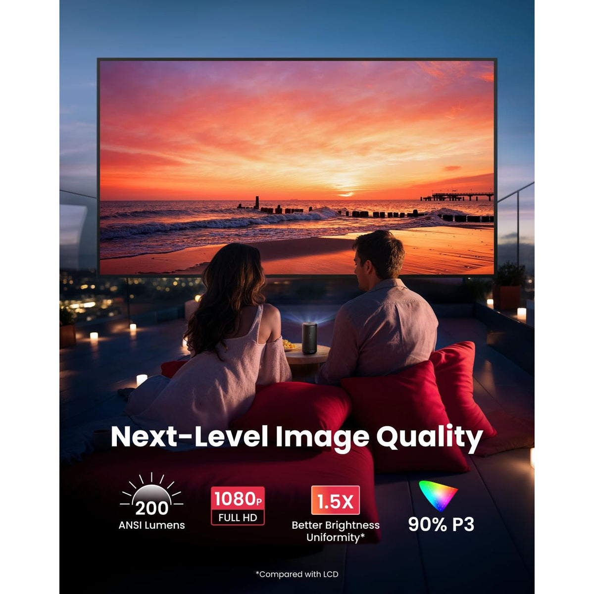 NEBULA Capsule 3 GTV Outdoor Projector, Netflix Officially Licensed, 1080P Smart Mini Projector with Wi-Fi, 2.5 hrs Battery, 120-Inch Display, Dolby Digital, Ultra Portable for Any Space