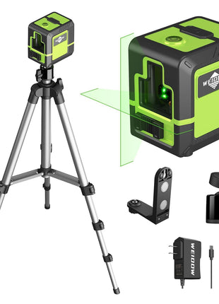 Weiddw laser level Instrument - Green Cross Line, for interior decoration, for vertical and horizontal measurement, 1200 mAh lithium battery, 10-hour standby time  1M tripod