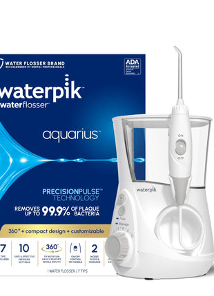 Waterpik Aquarius Water Flosser For Teeth Cleaning, Gums, Braces, Dental Care, Electric Power With 10 Settings, 7 Tips For Multiple Users And Needs, ADA Accepted, White WP-660, Packaging May Vary