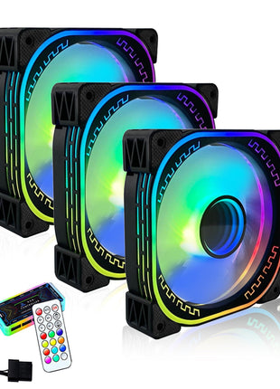 120mm RGB PC Case Fans with Remote Control & Adjustable Color 3-Pack Black | Easy Install 12V Quiet Vibrant RGB LED Case Fans with Secure 6-Pin Connection‌ for CPU Coolers Gaming Chassis Water Radiators