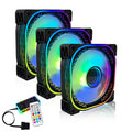 120mm RGB PC Case Fans 3 Pack with Adjustable Color Controlled by Remote - 12V Quiet Gaming Computer LED CPU Cooler Chassis Fans Black